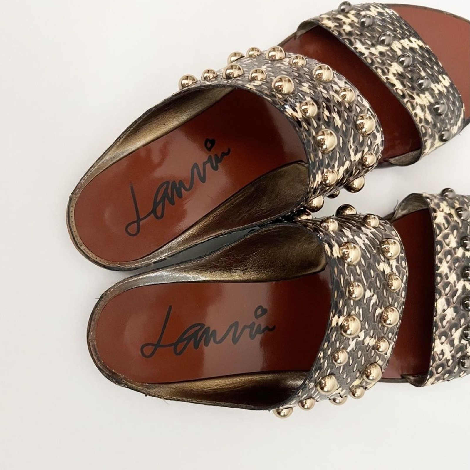 LANVIN Python Leather Double Strap Studded Flat S… - image 9