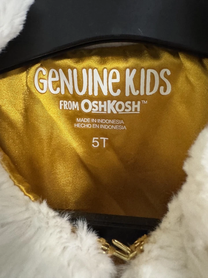 Chaqueta chal OshKosh genuina para niños capa de piel sintética forro dorado talla 5T cuello Foto 3 de 4