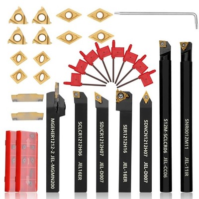 Durable 21-Piece Indexable Lathe Tool Kit with High-Precision Carbide Inserts