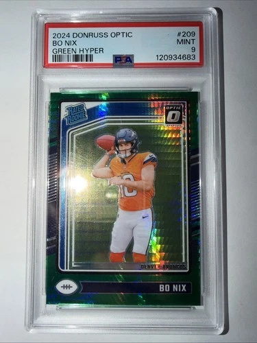 2024 Panini Donruss Optic Bo Nix #209 Green Hyper Prizm Rated Rookie PSA 9 RC
