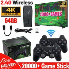 4K HDMI TV Game Stick Built-in 64GB 20000+ Video Games Console Wireless Gamepad