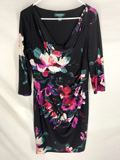 LAUREN RALPH LAUREN Black Floral Career Office Whimsigoth Stretch Dress SIZE 12