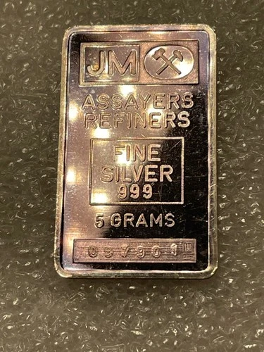 Rare! 5 Gram Johnson Matthey .999 Fine Silver Bar With Beautiful Purple Toning!!