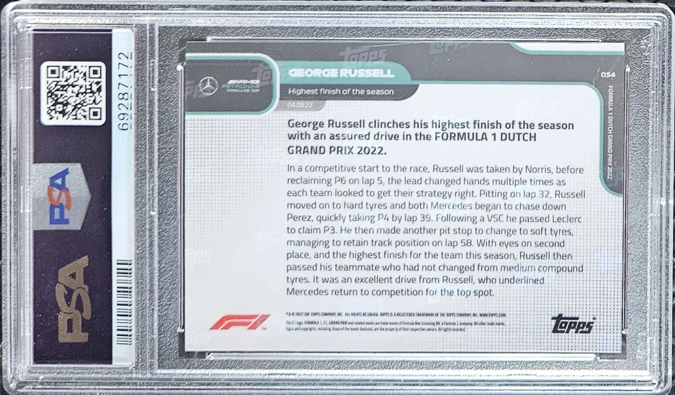 🏁 George RUSSELL *Short Print* PSA 10 2022 Topps Now Formula 1 #54 POP 10 🔥 - Image 2 of 4