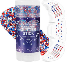 Mysense Red White Blue Face Hair Body Glitter Stick + 6Pcs Glitter Freckles Face