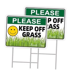 Keep Off Grass Sign, 2-Pack 13"x10" H-Metal 2- Pack Keep Off Grass Sign-01