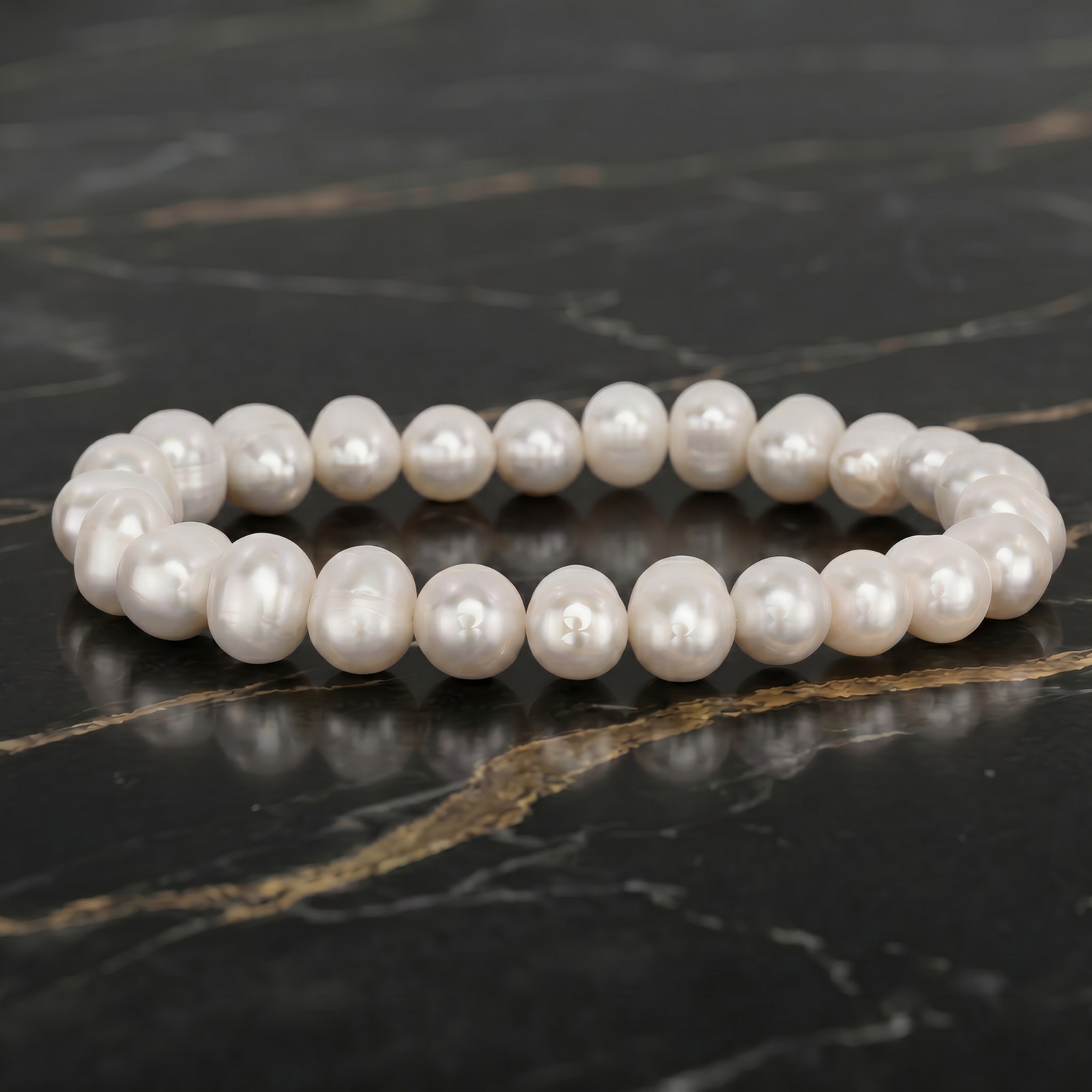 White Genuine Fresh Water  Pearl Stretch Bracelet for Women
