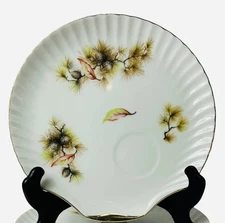 VTG Luncheon Plates 9” Scalloped Shell Shape Japan Pine Cone w/ Gold Set Of 6