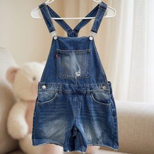 Levi's Kids Shortall Blue Denim Overall Shorts Size 14 Reg Distressed Cutoff