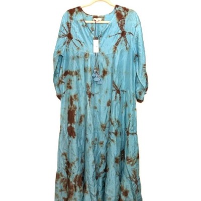 NWT Pink Chicken 100% Silk Indira Blue Tie-Dye Maxi Dress - Size M | eBay