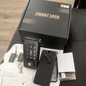 WiFi Keypad Smart Door Lock Deadbolt Matte Black w Keys Latch Strike