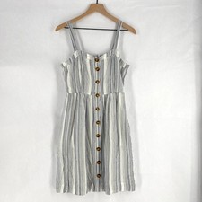 Loft Sundress Womens 8 Petite White Striped Rayon Sweetheart Neck Button Front