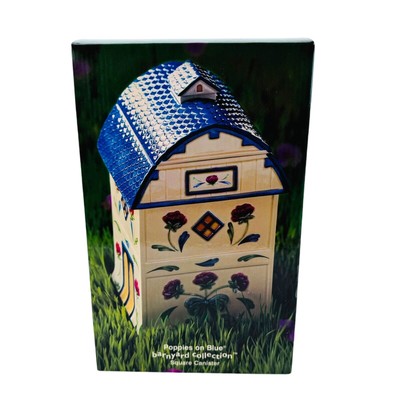 Lenox Poppies On Blue Square Farmhouse Cookie Jar Barnyard Canister NIB