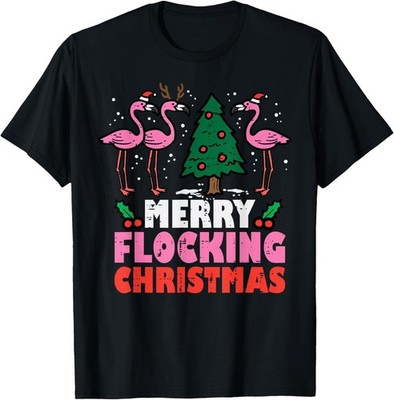 Flamingo Merry Flocking Christmas Funny Xmas Unisex T-Shirt Sizes S 5XL