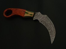 COLTELLO KARAMBIT ACCIAIO DAMASCATO 9" PERSONALIZZATO MANICO LEGNO CON FODERO F400