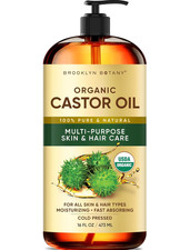 Cold-Pressed Organic Castor Oil  for Hair, Skin and Face  16 Fl Oz  100 Pure