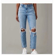 American Eagle Strigid Ripped Mom Jean Size 0 High-Waisted Distressed 90s