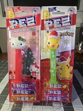 NEW 2025 Two Christmas Pez: Happy Holidays Pikachu & Hello Kitty ~Cardboard Back