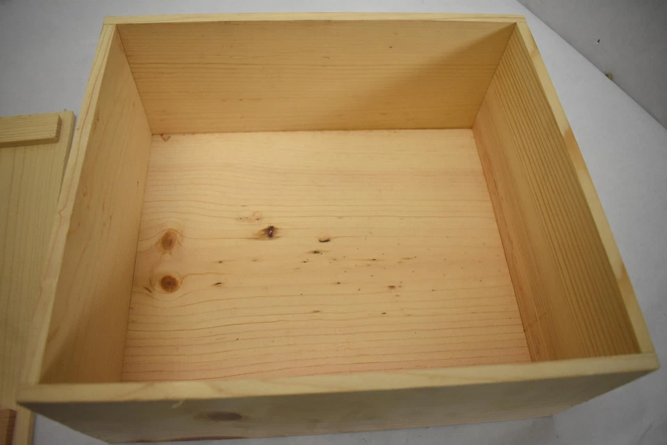 Pine Wood Storage Box with Lid Natural Unfinished Craft Keepsake 13" x 11" x 6" - Image 3 of 4