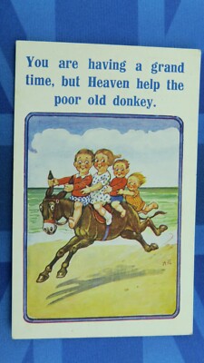 A E Arthur englische Comic Postkarte 1920er Strand Meer Eselritt Thema