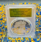 Proof 2018 $1 American Silver Eagle FDOI PCGS PR70DCAM Gold Foil, New Holder