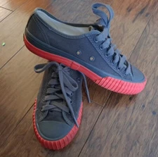 PF Flyers  Foundation Gray Red Low Top Vulcanized Rigid Wedge Womens 7.5/ Mens 6