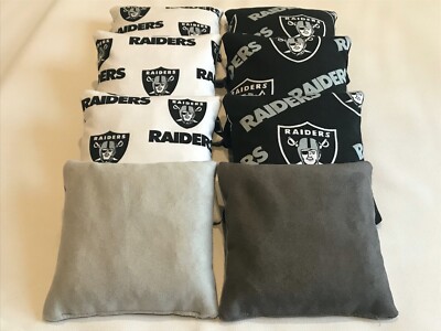 OAKLAND RAIDERS CORNHOLE BEAN BAGS SET OF 8 STICK AND SLICK BAGS