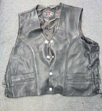 I K Black Leather Vest Mens Size 60 Eagle and Buffalo Nickel Buttons , 4 Pockets