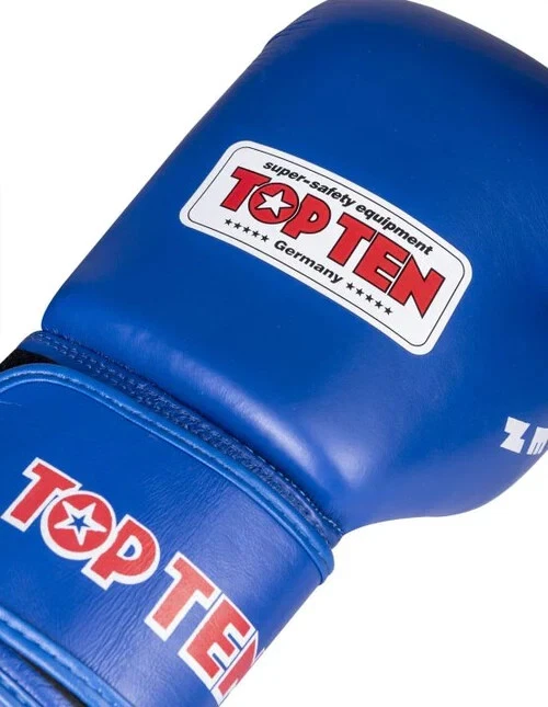 Top Ten Boxing Gloves International IBA BLUE Fighters Boxer REAL LEATHER 10oz - Image 2 of 4