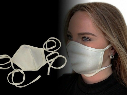 Mund Nase Maske Baumwolle Öko-Tex Gesichtsmaske Alltagsmaske Waschbar Hellbeige - Bild 3 von 5