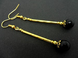 Authentic A PAIR OF BLACK ONYX GOLD PLATED LONG DANGLY EARRINGS. .