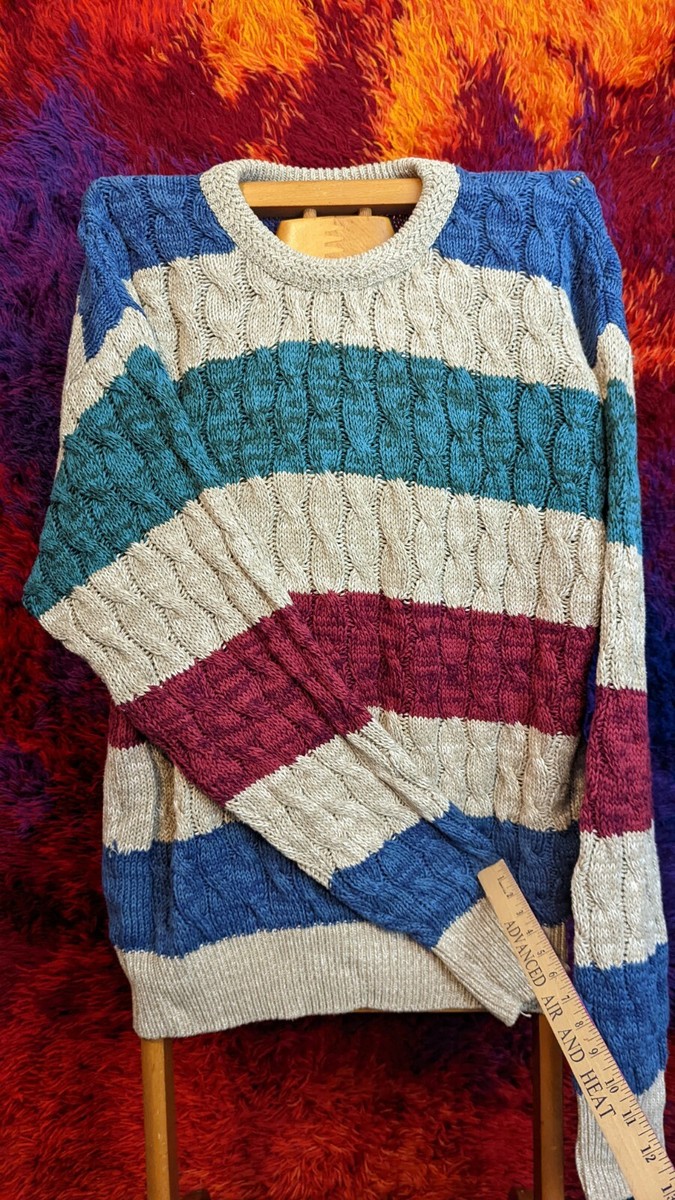 Vtg BOSTON TRADERS Cable Knit Striped 90s Sweater LARGE | eBay Vtg BOSTON TRADERS Cable Knit Striped 90s Sweater LARGE | eBay