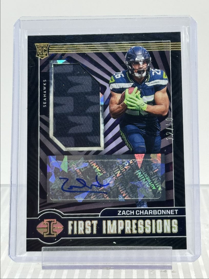 ZACH CHARBONNET 2023 ILLUSIONS FIRST IMPRESSIONS PATCH BLACK RC AUTO /50 Q1531