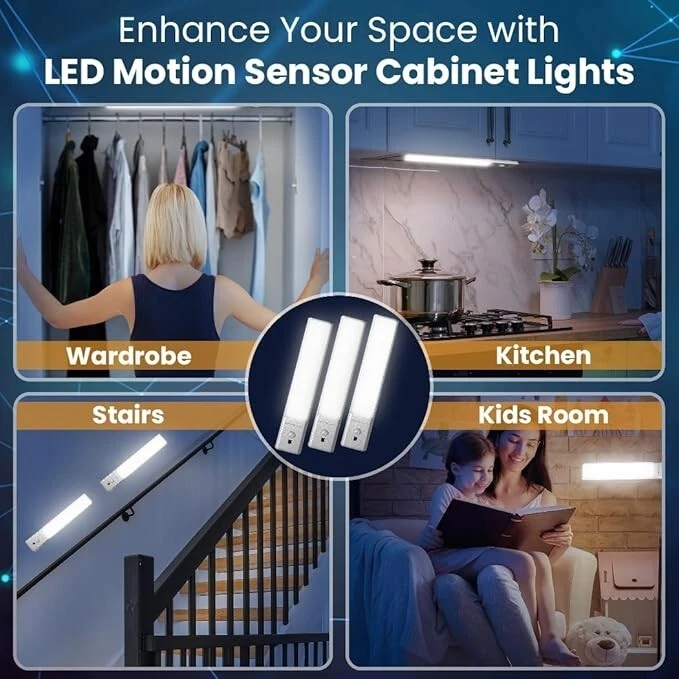 Luces LED inalámbricas debajo del gabinete VYANLIGHT - Sensor de movimiento, recargable, USB Foto 4 de 4