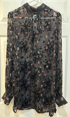 Sheer Black Velvet Burnout Tunic Dress Sz S Whimsigoth Vampire Dark Fairy Layers