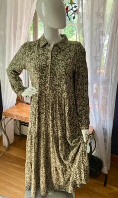 Seasalt Womens Dress Green Felicity Midi Cotton Jersey 3/4 Sleeve Collar  Buttonn | eBay