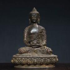 8.7" Antique Tibet Tibetan Buddhism temple Bronze gilt Shakyamuni Buddha statue