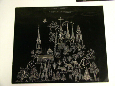 Two Clustered Spires Frederick Md Scratch Art 11'' x 13'' Original Pieces 