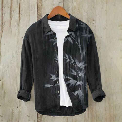 Camisa Top Para Hombres Estampada Mangas Largas Blusa China Abotonada Algodón Lino Prendas para el torso - Imagen 30 de 31
