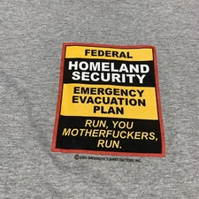 Vintage Home Land Security Evacuation Plan T Shirt Run You Mother Men’s 2XL
