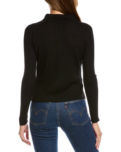 Vince Ribbed Polo V-Neck Wool Sweater 