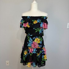 Ralph Lauren Floral Georgette Off The Shoulder Mini Dress Black Multi Size 0