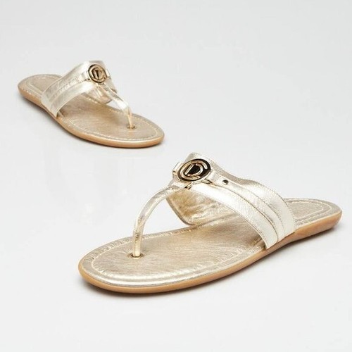 gold metallic thong sandals