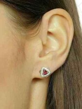 2Ct Round Cut Halo Lab Created Red Ruby Stud Earrings 14k White Gold Plated