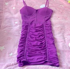 NEW! Charolette Russe Small Purple Ruched Mesh Stretchy Mini Bodycon Club Dress