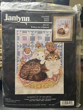 Vintage 1996 Janlynn Kitten In A Basket 08-107 Counted Cross Stitch Kit New