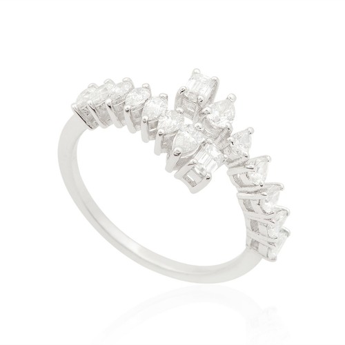 18k White Gold Open Band Ring Lab Grown CVD Diamond Fine Jewelry Gift 0.85 Ct. - Picture 2 of 8