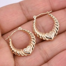 13/16" Twisted Small Hoop with Heart and Cross Earrings Real 14K Yellow Gold