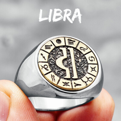 LIBRA Constellation Star Astrology Ring, Stainless Steel, Silver Gold, Size 7-13