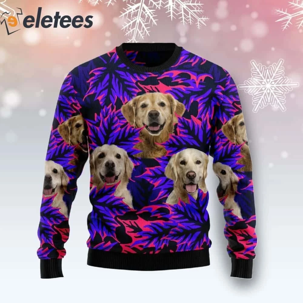Golden Retriever Leaves Purple Ugly Christmas Sweater DEXWUGAD